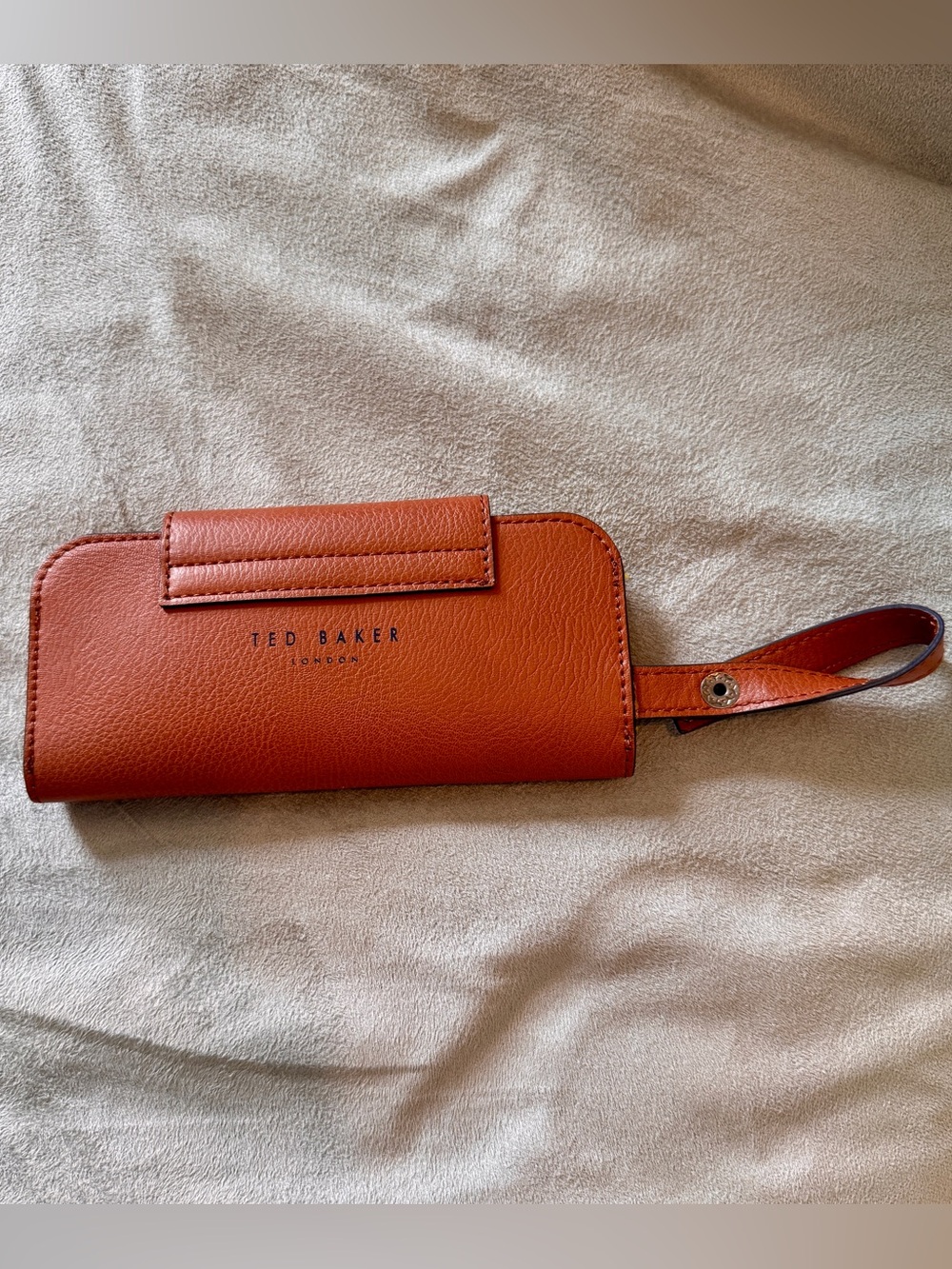 Ted Baker London Brown Sunglasses Case Travel Pouch Wrist Strap Snap Closure